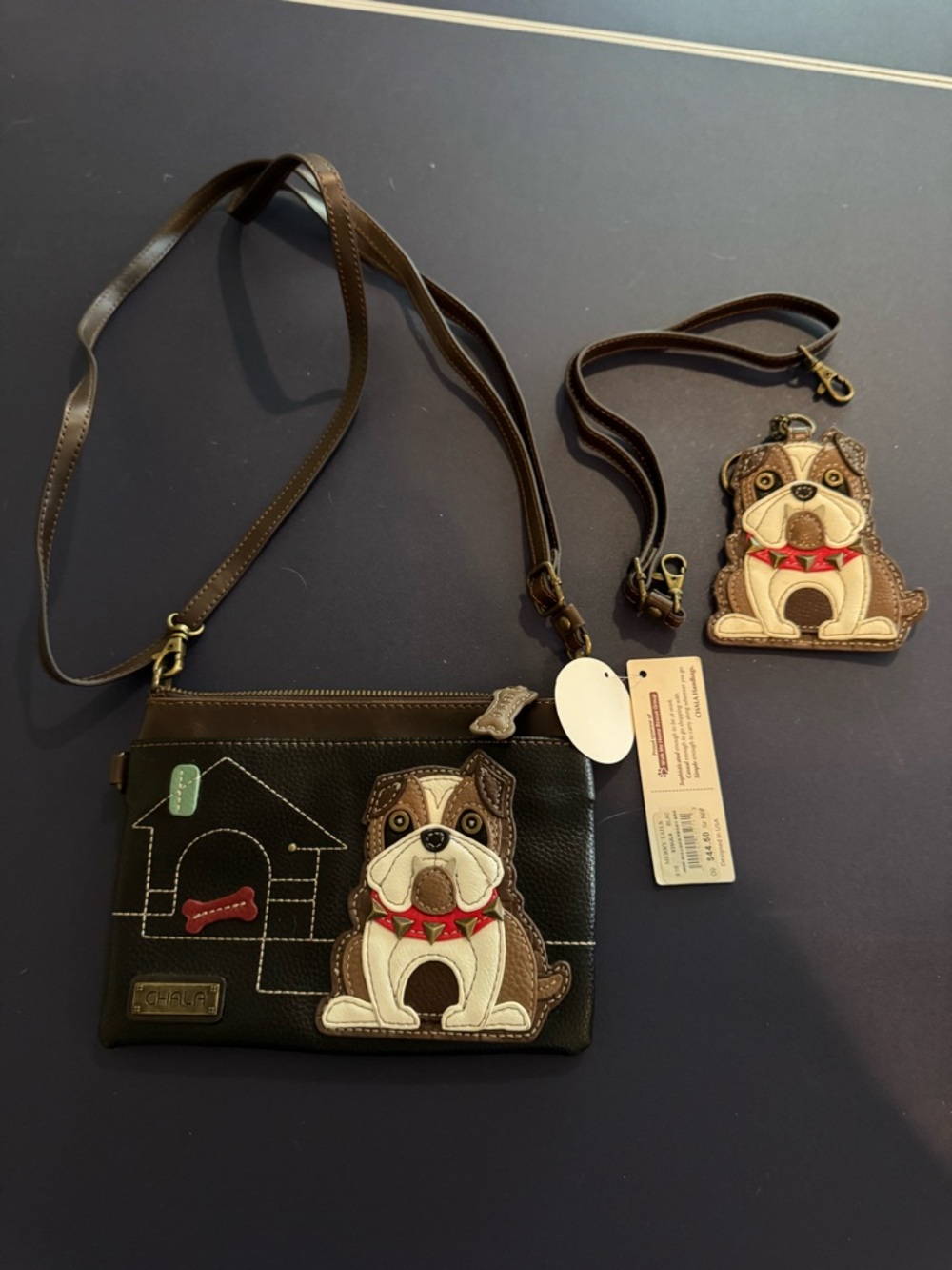 English bulldog Crossbody Wristlet Set - Brown & Tan